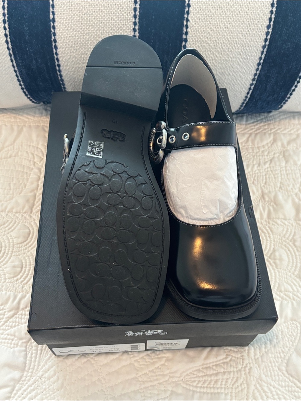 Coach Black Patent Leather Mary Jane Flats with Strap - Picture 5 of 5